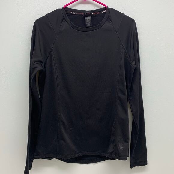Spyder Active Womens Medium Shirt Black Performance Thumb Hole Logo Athleisure - Picture 1 of 8